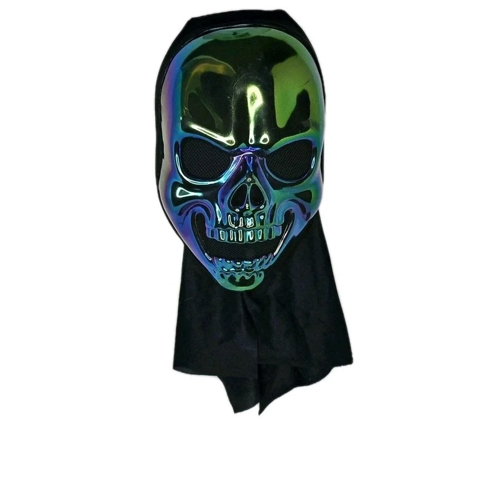 Men's Skull Mask Iridescent Hooded Halloween Costume‎ Cosplay Horror New